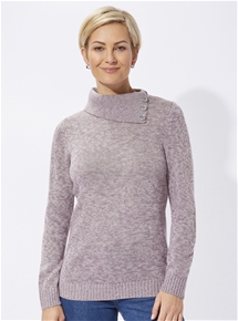 Melange Button Neck