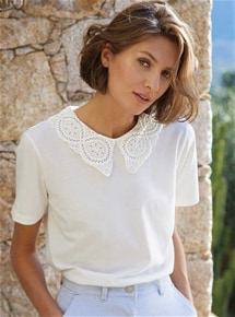 Broderie Collar Tee