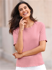 Scallop Trim Short Sleeve Sweater